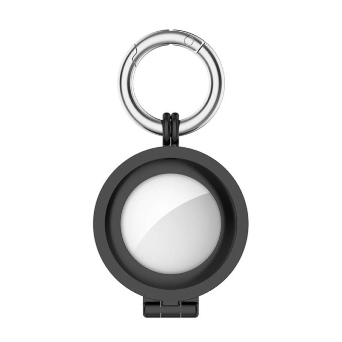 a.at7 .mb Front Black StrapsCo Stainless Steel Keyring Apple AirTag Holder Protective Case