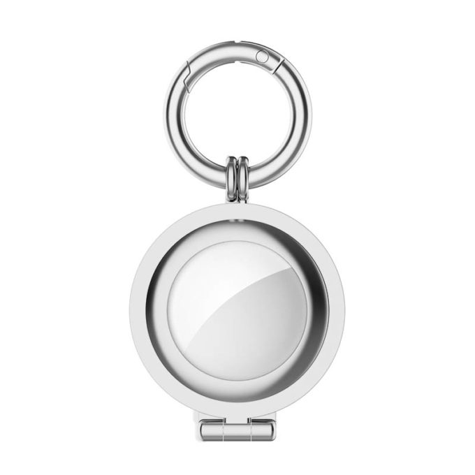 a.at7 .ss Front SIlver StrapsCo Stainless Steel Keyring Apple AirTag Holder Protective Case