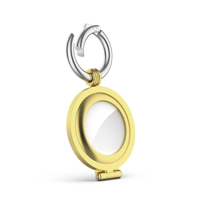 a.at7 .yg Angle Yellow Gold StrapsCo Stainless Steel Keyring Apple AirTag Holder Protective Case