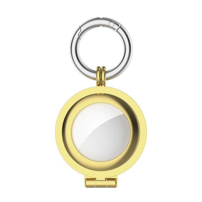 a.at7 .yg Front Yellow Gold StrapsCo Stainless Steel Keyring Apple AirTag Holder Protective Case