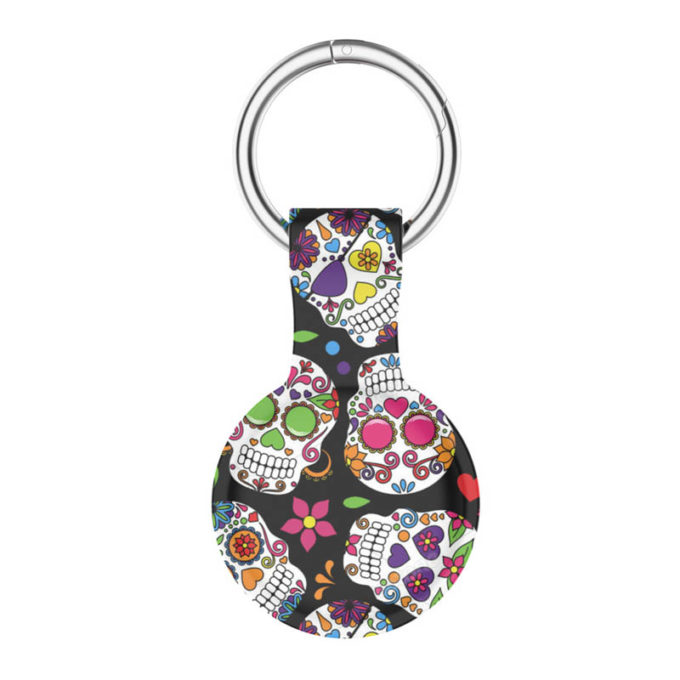 a.at9 .a Back Candy Skulls StrapsCo Silicone Rubber Pattern Keyring Holder for Apple AirTag