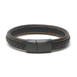 bx1.1.12.mb Main Black Orange StrapsCo Braided Leather Bracelet with Black Clasp