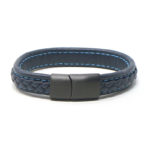 bx1.5.5.mb Main Blue StrapsCo Braided Leather Bracelet with Black Clasp