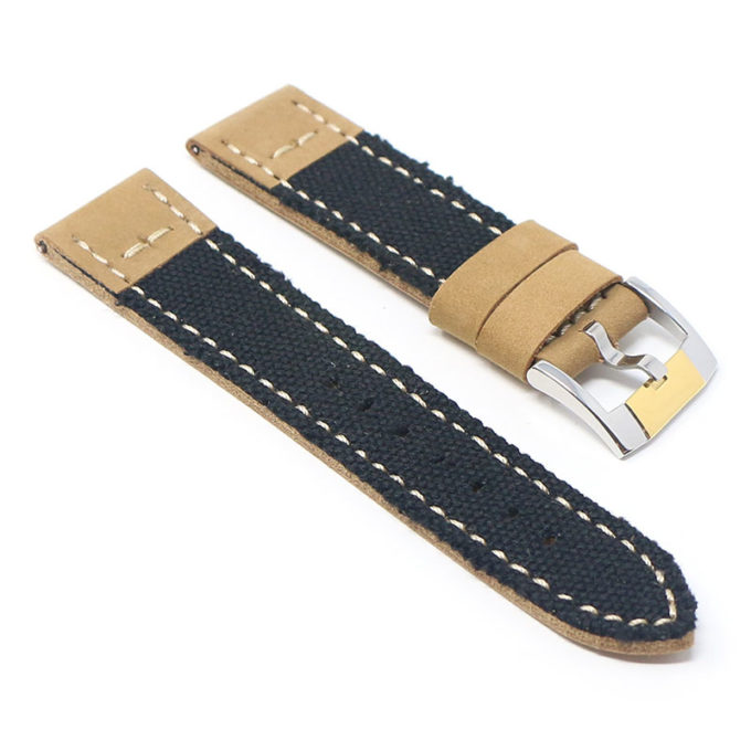 ds21.1.2t Angle Black with Silver Yellow Gold Buckle DASSARI Vintage Canvas Strap Distressed Watch Strap Band 20mm 22mm 24mm