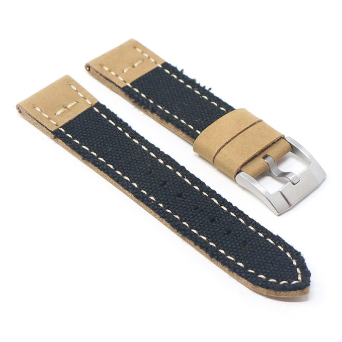 ds21.1.bs Angle Black with Brushed Silver Buckle DASSARI Vintage Canvas Strap Distressed Watch Strap Band 20mm 22mm 24mm