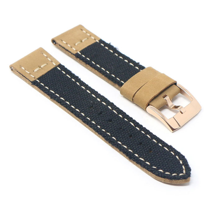 ds21.1.rg Angle Black with Rose Gold Buckle DASSARI Vintage Canvas Strap Distressed Watch Strap Band 20mm 22mm 24mm