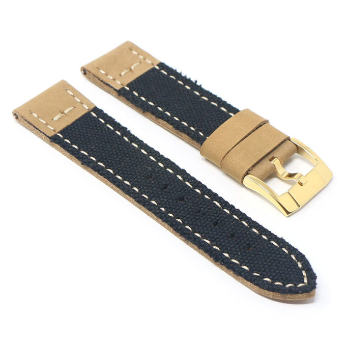 ds21.1.yg Angle Black with Yellow Gold Buckle DASSARI Vintage Canvas Strap Distressed Watch Strap Band 20mm 22mm 24mm
