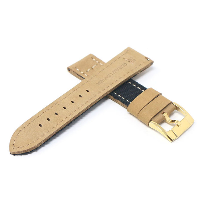 ds21.1.yg Cross Black with Yellow Gold Buckle DASSARI Vintage Canvas Strap Distressed Watch Strap Band 20mm 22mm 24mm