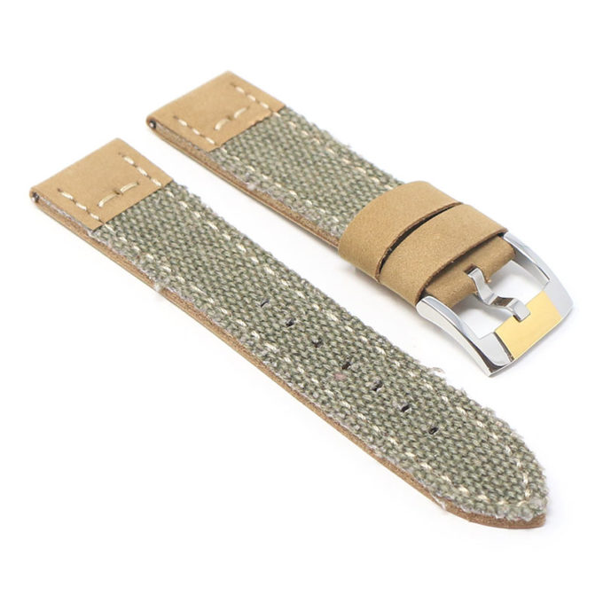 ds21.11.2t Angle Green with Silver Yellow Gold Buckle DASSARI Vintage Canvas Strap Distressed Watch Strap Band 20mm 22mm 24mm