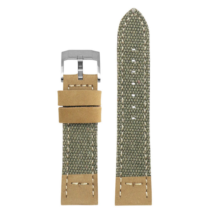 ds21.11.bs Main Green with Brushed Silver Buckle DASSARI Vintage Canvas Strap Distressed Watch Strap Band 20mm 22mm 24mm