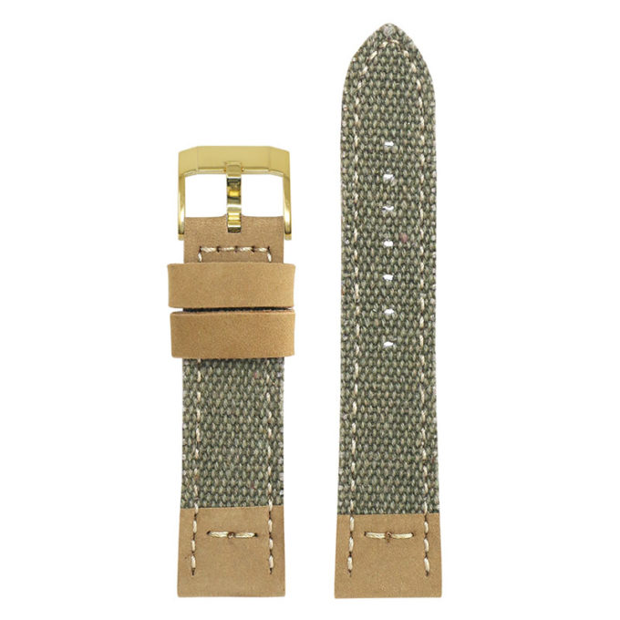 ds21.11.yg Main Green with Yellow Gold Buckle DASSARI Vintage Canvas Strap Distressed Watch Strap Band 20mm 22mm 24mm