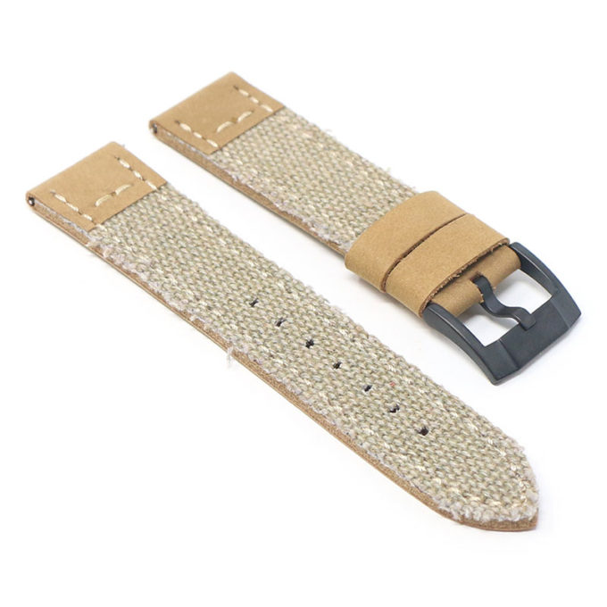 ds21.17.mb Angle Beige with Black Buckle DASSARI Vintage Canvas Strap Distressed Watch Strap Band 20mm 22mm 24mm