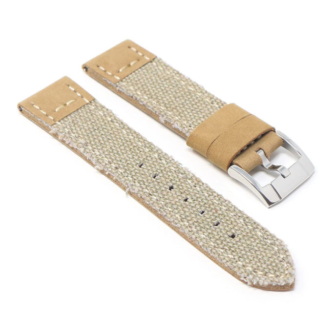 ds21.17.ps Angle Beige with Polished Silver Buckle DASSARI Vintage Canvas Strap Distressed Watch Strap Band 20mm 22mm 24mm