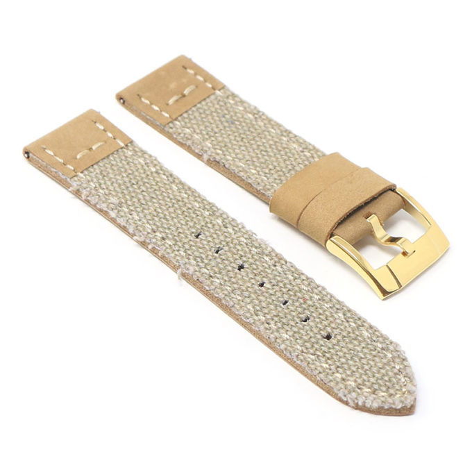 ds21.17.yg Angle Beige with Yellow Gold Buckle DASSARI Vintage Canvas Strap Distressed Watch Strap Band 20mm 22mm 24mm