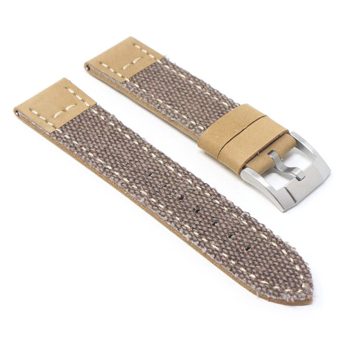 ds21.2.bs Angle Brown with Brushed Silver Buckle DASSARI Vintage Canvas Strap Distressed Watch Strap Band 20mm 22mm 24mm