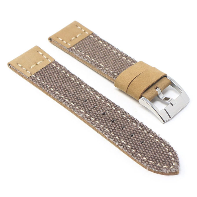 ds21.2.ps Angle Brown with Polished Silver Buckle DASSARI Vintage Canvas Strap Distressed Watch Strap Band 20mm 22mm 24mm