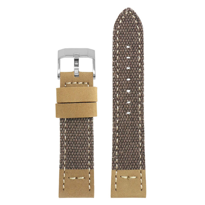 ds21.2.ps Main Brown with Polished Silver Buckle DASSARI Vintage Canvas Strap Distressed Watch Strap Band 20mm 22mm 24mm