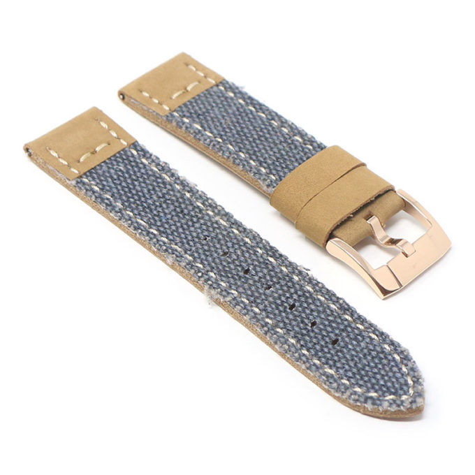 ds21.5.rg Angle Blue with Rose Gold Buckle DASSARI Vintage Canvas Strap Distressed Watch Strap Band 20mm 22mm 24mm