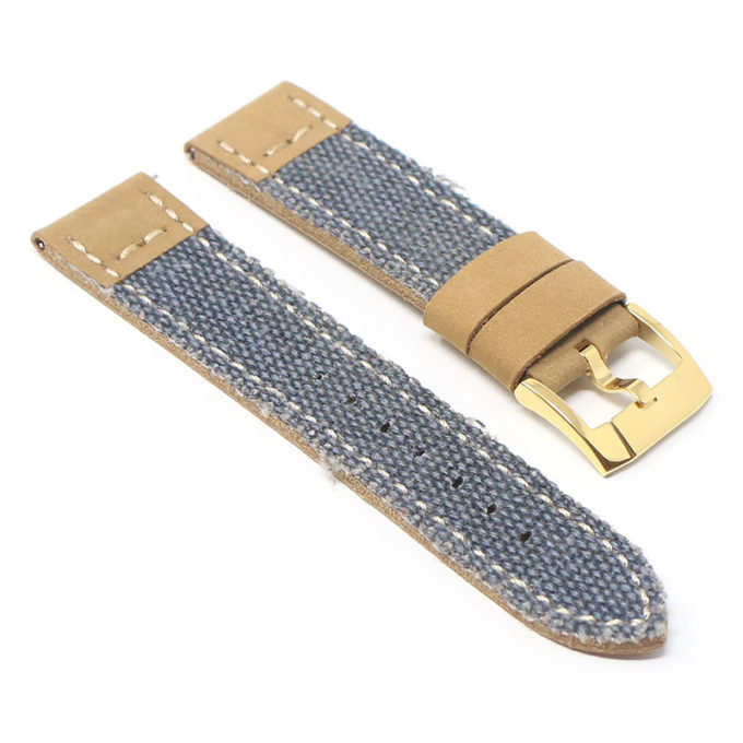 ds21.5.yg Angle Blue with Yellow Gold Buckle DASSARI Vintage Canvas Strap Distressed Watch Strap Band 20mm 22mm 24mm