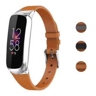 fb.l43 Gallery Brown StrapsCo Classic Leather Band for Fitbit Luxe Genuine Leather Strap Band