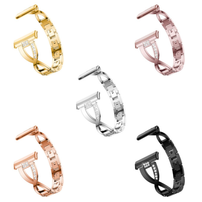 fb.m137 All Color StrapsCo Metal Alloy and Rhinestone Bracelet with X Links for Fitbit Sense Versa 3