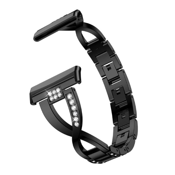 fb.m137.mb Angle Black StrapsCo Metal Alloy and Rhinestone Bracelet with X Links for Fitbit Sense Versa 3