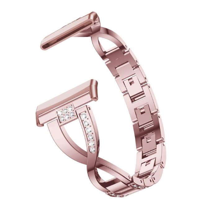 fb.m137.pg Angle Pink Gold StrapsCo Metal Alloy and Rhinestone Bracelet with X Links for Fitbit Sense Versa 3