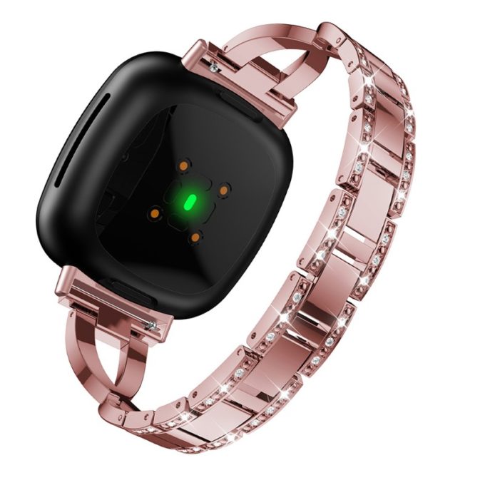 fb.m137.pg Back Pink Gold StrapsCo Metal Alloy and Rhinestone Bracelet with X Links for Fitbit Sense Versa 3