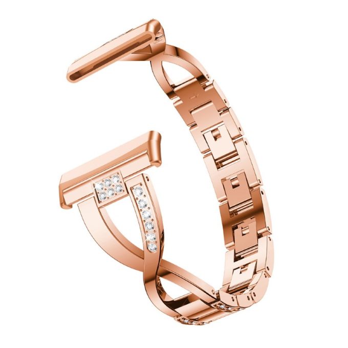 fb.m137.rg Angle Rose Gold StrapsCo Metal Alloy and Rhinestone Bracelet with X Links for Fitbit Sense Versa 3