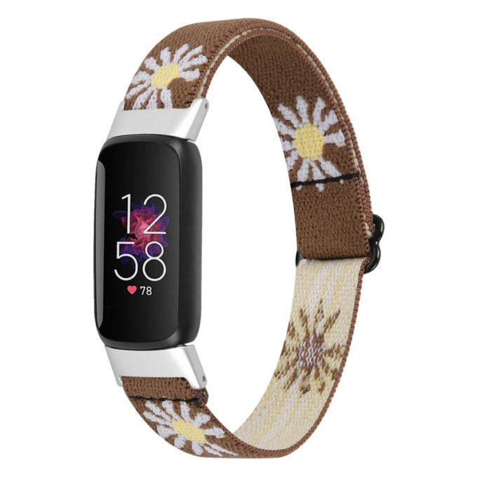 fb.ny40.d6 Main Flower Power Brown StrapsCo Patterned Nylon Strap for Fitbit Luxe