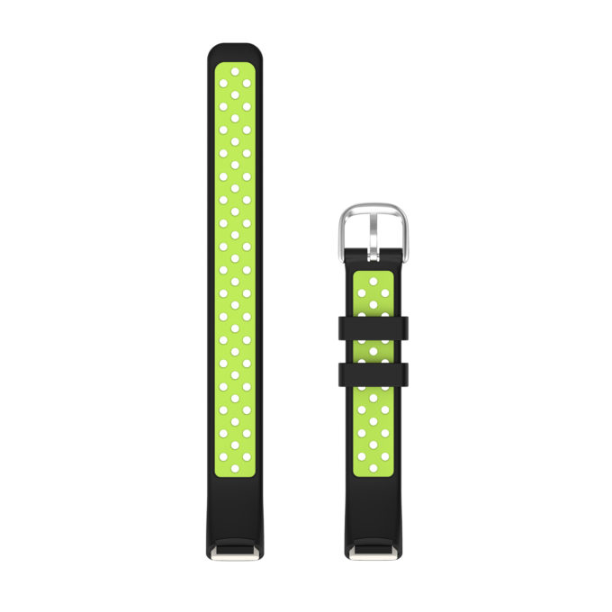 fb.r68.1.11 Upright Black Lime Green StrapsCo Perforated Rubber Sport Strap for Fitbit Luxe Silicone