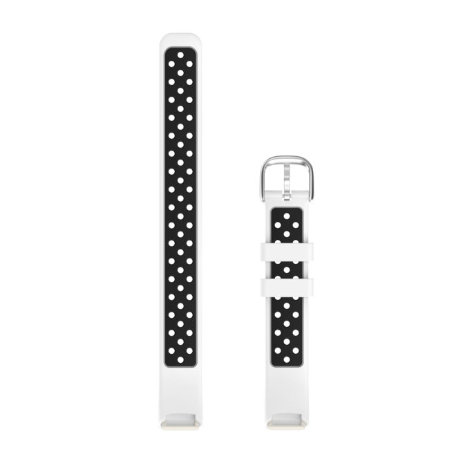 fb.r68.22.1 Upright White Black StrapsCo Perforated Rubber Sport Strap for Fitbit Luxe Silicone