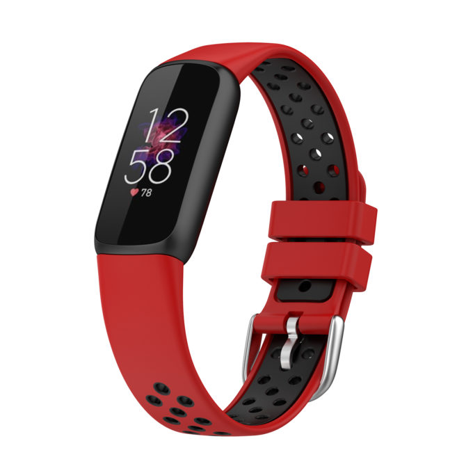 fb.r68.6.1 Main Red Black StrapsCo Perforated Rubber Sport Strap for Fitbit Luxe Silicone