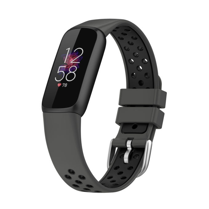 fb.r68.7.1 Main Grey Black StrapsCo Perforated Rubber Sport Strap for Fitbit Luxe Silicone