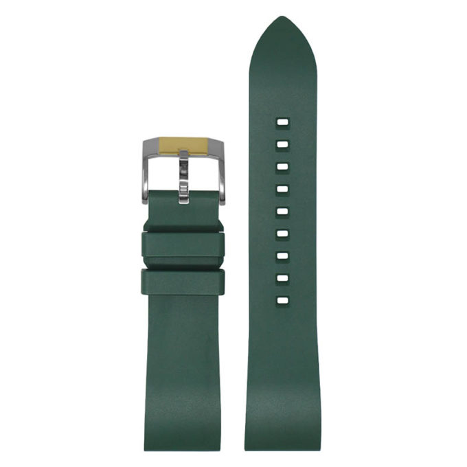 fk2.11.2t Main Green Silver Yellow Gold Buckle DASSARI Smooth FKM Rubber Quick Release Watch Strap with Brushed Silver Buckle