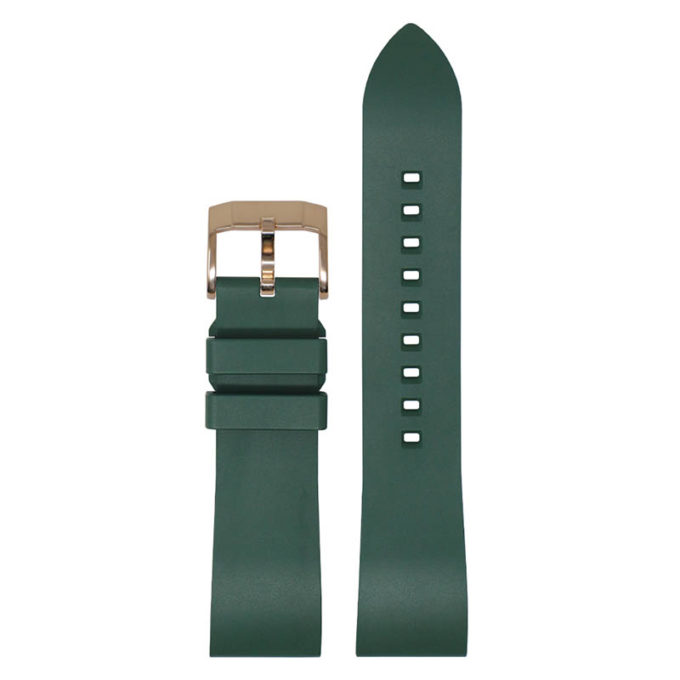 fk2.11.rg Main Green Rose Gold Buckle DASSARI Smooth FKM Rubber Quick Release Watch Strap with Brushed Silver Buckle