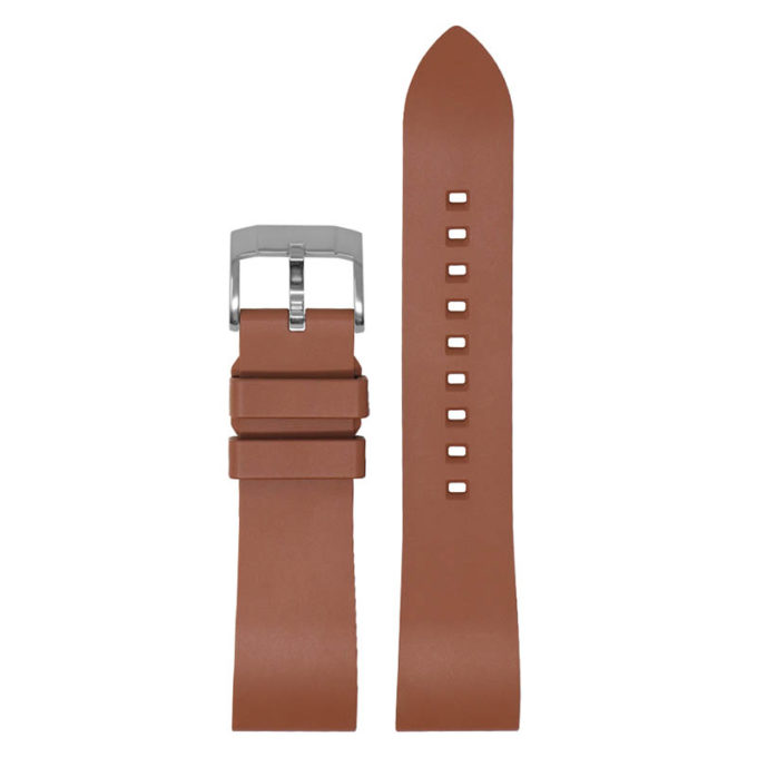 fk2.2.ps Main Brown Polished Silver Buckle DASSARI Smooth FKM Rubber Quick Release Watch Strap with Brushed Silver Buckle