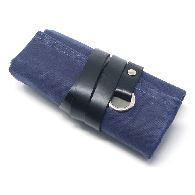 wr7.5 Angle Blue Interior Grey StrapsCo Waxed Canvas Watch Roll for 5 Watches Nylon Leather