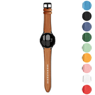 s.l1 Gallery Brown StrapsCo Genuine Leather Silicone Hybrid Strap for Samsung Galaxy Watch 4 Rubber Band