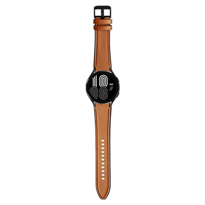 s.l1.2 Main Brown StrapsCo Genuine Leather Silicone Hybrid Strap for Samsung Galaxy Watch 4 Rubber Band