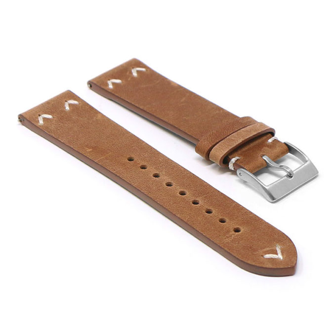Ds22.3 Angle Tan DASSARI V Stitch Vintage Distressed Leather Watch Band Strap Quick Release 18mm 19mm 20mm 21mm 22mm 24mm