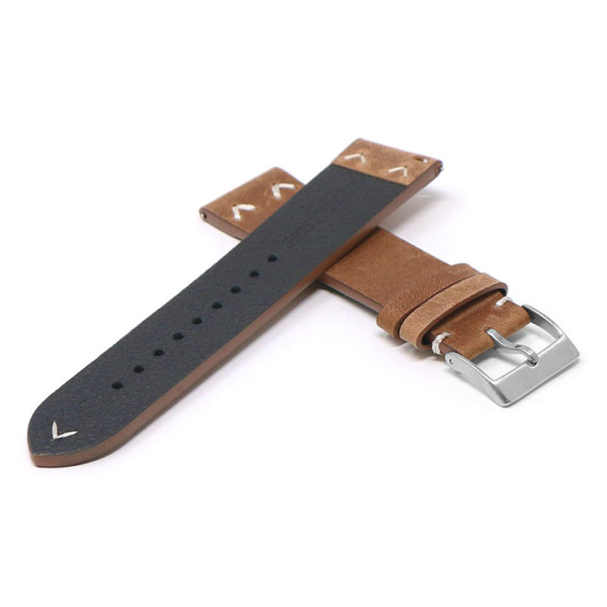 Ds22.3 Cross Tan DASSARI V Stitch Vintage Distressed Leather Watch Band Strap Quick Release 18mm 19mm 20mm 21mm 22mm 24mm
