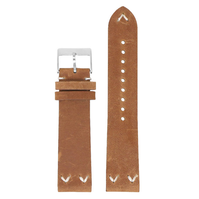 ds22.3 Main Tan DASSARI V Stitch Vintage Distressed Leather Watch Band Strap Quick Release 18mm 19mm 20mm 21mm 22mm 24mm