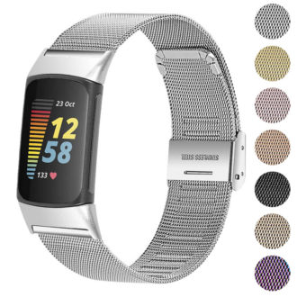 Fb.m153 Gallery (Silver) StrapsCo Mesh Bracelet For Fitbit Charge 5 Stainless Steel Metal Strap Band