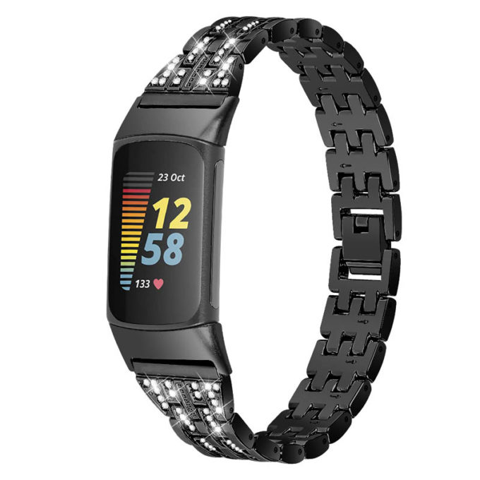 Fb.m154.mb Main Black StrapsCo Rhinestone Bracelet For Fitbit Charge 5 Stainless Steel Metal Strap Band