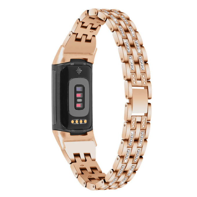 Fb.m154.rg Back Rose Gold StrapsCo Rhinestone Bracelet For Fitbit Charge 5 Stainless Steel Metal Strap Band