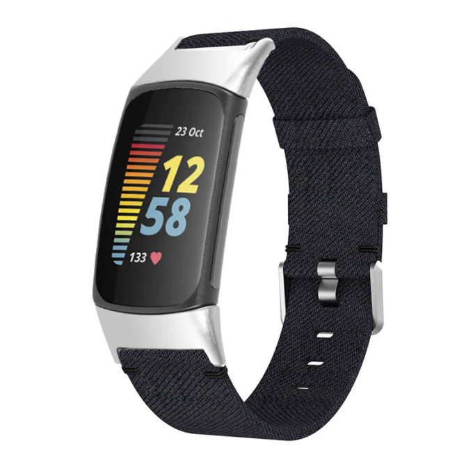 Fb.ny43.1 Main Charcoal StrapsCo Canvas Strap For Fitbit Charge 5 Nylon Band