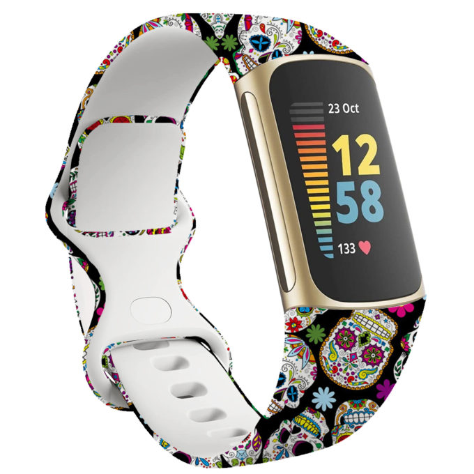 Fb.r70.e Main Sugar Skull StrapsCo Pattern Infinity Band For Fitbit Charge 5 Silicone Rubber Strap