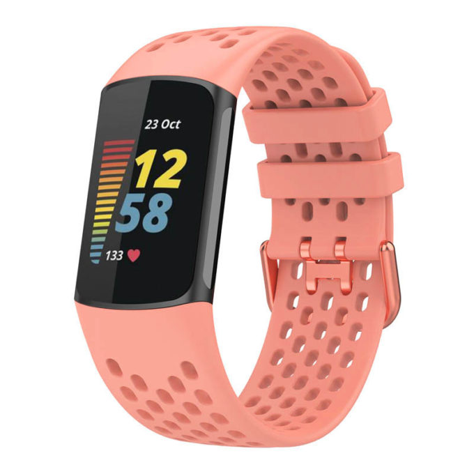 Fb.r71.13 Main Salmon StrapsCo Rubber Sport Band For Fitbit Charge 5 Silicone Strap