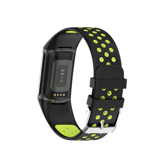 Fb.r75.1.11 Back Black & Lime StrapsCo Sport Band For Fitbit Charge 5 Silicone Rubber Strap